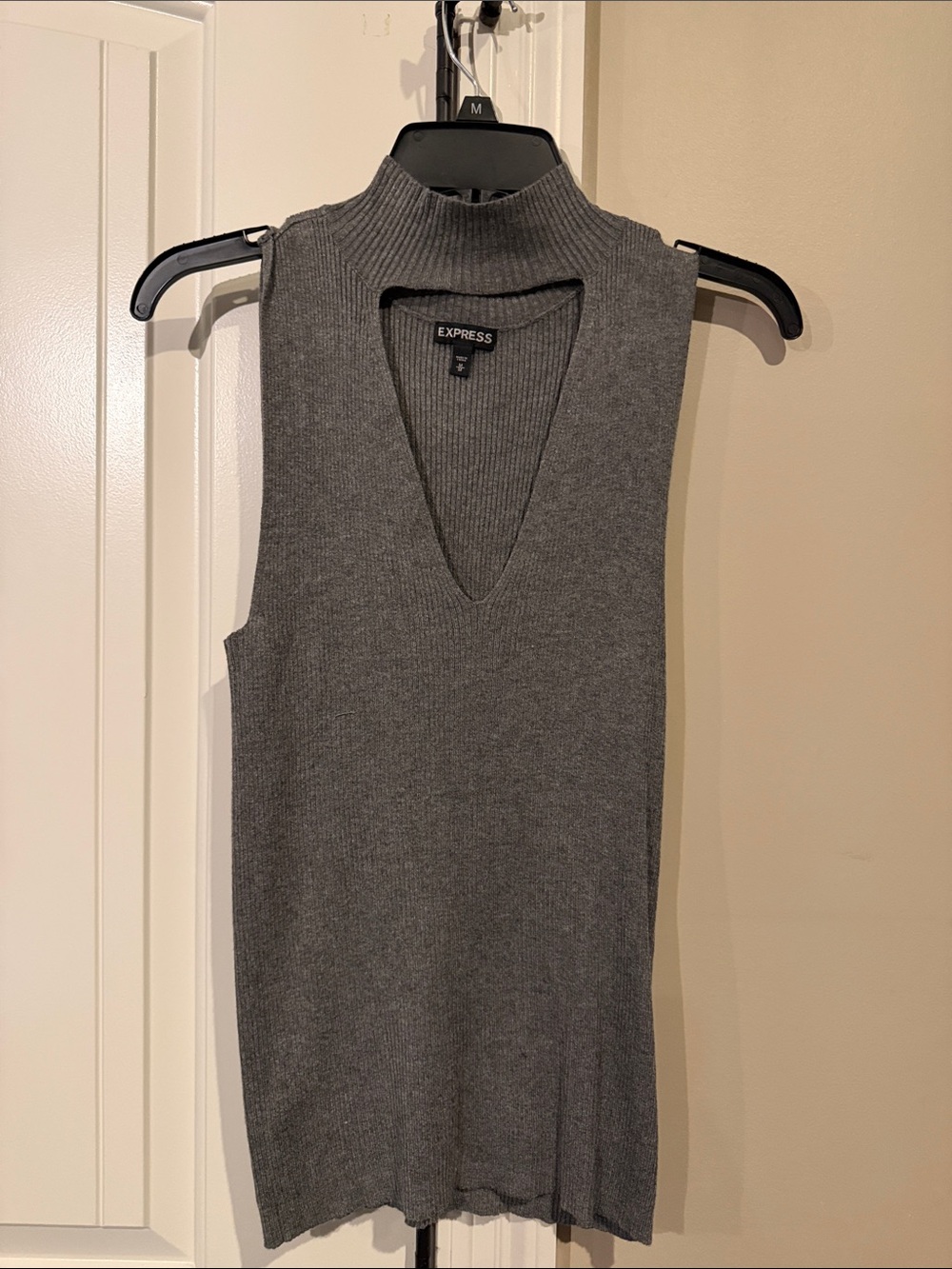 Express Charcoal Grey Sleeveless Mock Neck Cutout Knit Top